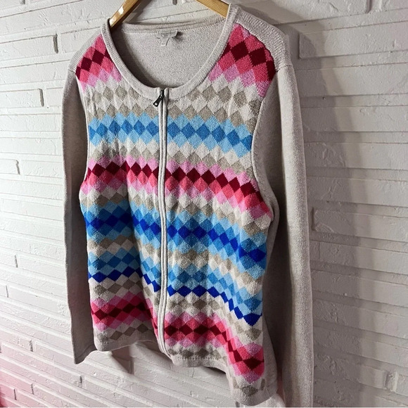 Talbots Colorful Argyle Long Sleeve Zip Up Cardigan Sweater, Women’s Size Large - Picture 5 of 7